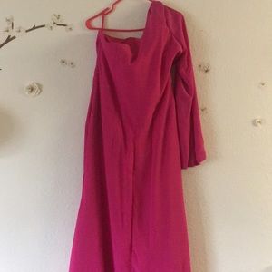 Magenta, one shoulder, long gown